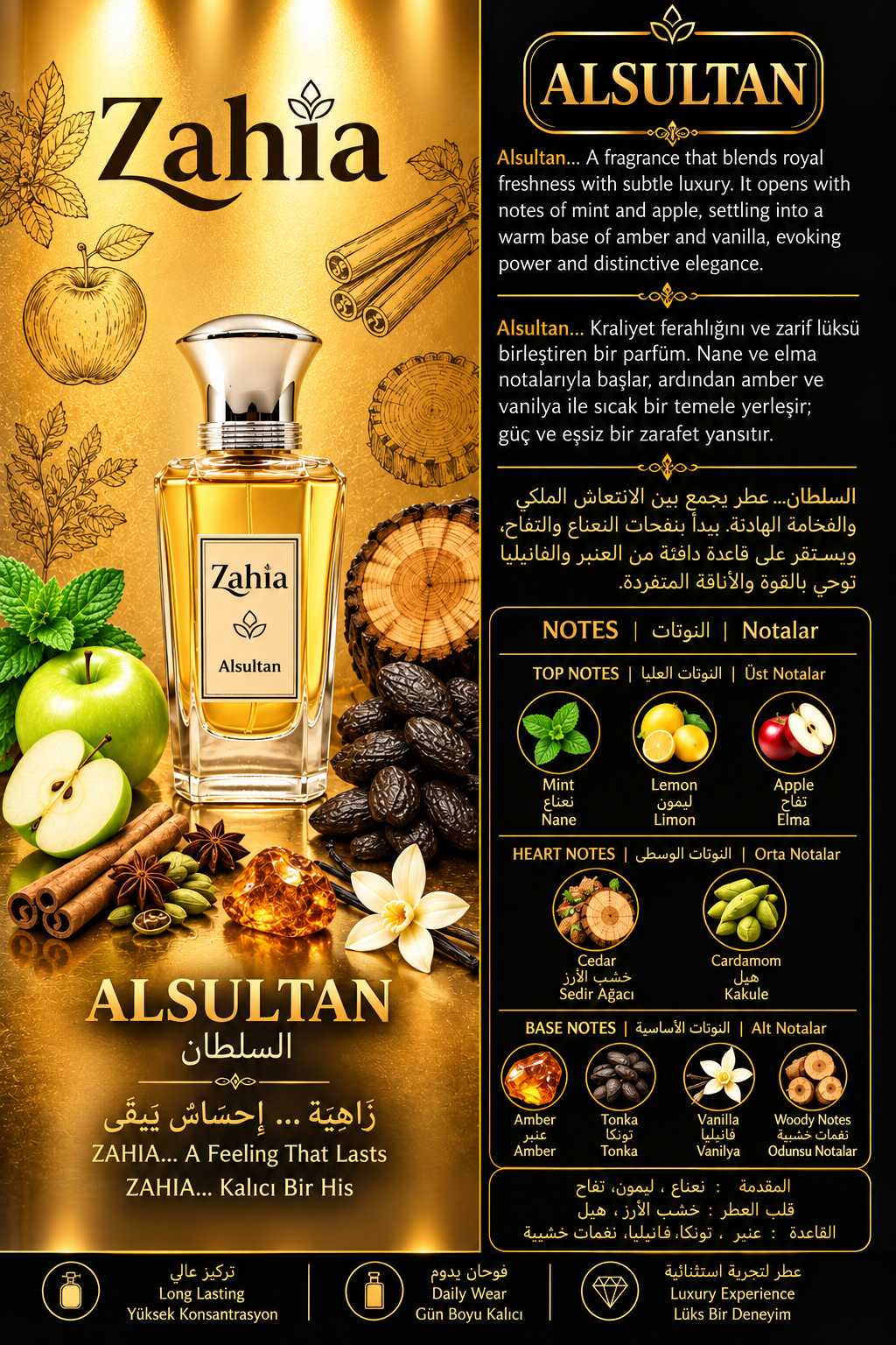 زاهية السلطان Alsultan أو دو بارفيوم فاخر – ثبات طويل – عطر رجالي (50 مل) - Görsel 2