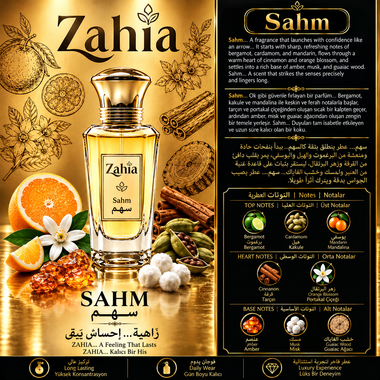 زاهية سهم Sahm إكستريت دو بارفيوم فاخر – ثبات طويل – عطر رجالي (50 مل) - Görsel 2