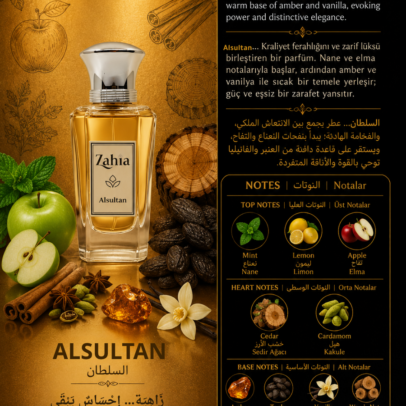 النوتات العطرية لعطر السلطان Eau de Parfum من زاهية – النعناع والليمون والتفاح والعنبر والفانيليا