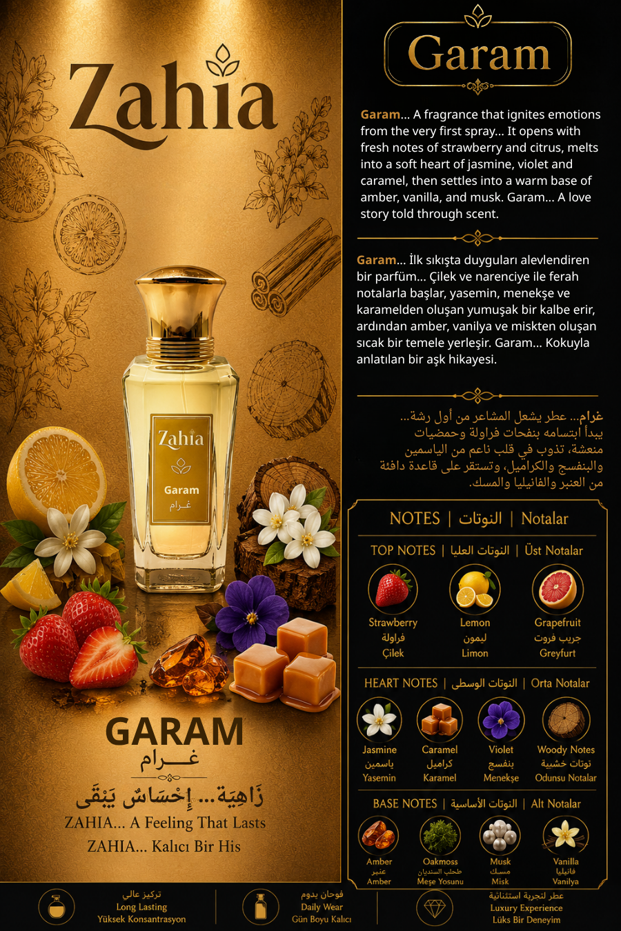 النوتات العطرية لعطر غرام من زاهية - Garam Extrait de Parfum