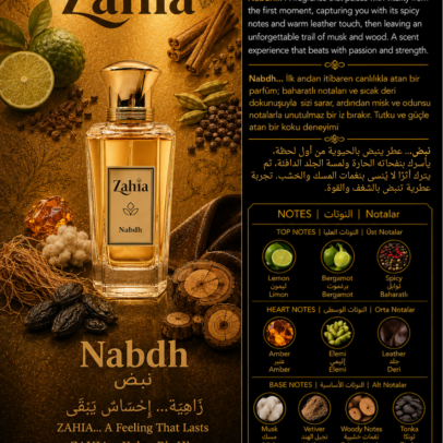 النوتات العطرية لعطر نبض Extrait de Parfum من زاهية – الليمون والبرغموت والتوابل والعنبر والمسك