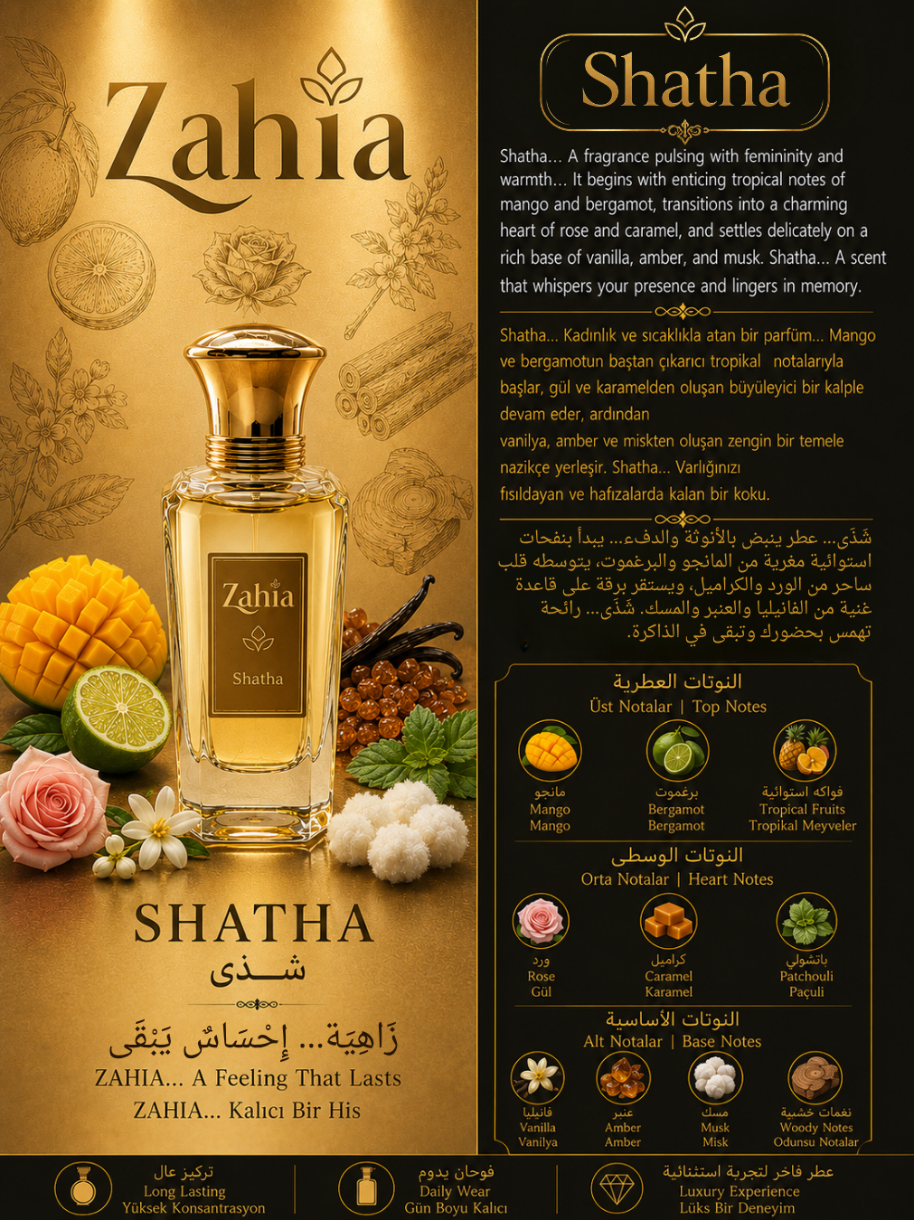 النوتات العطرية لعطر شذى من زاهية - Shatha Extrait de Parfum